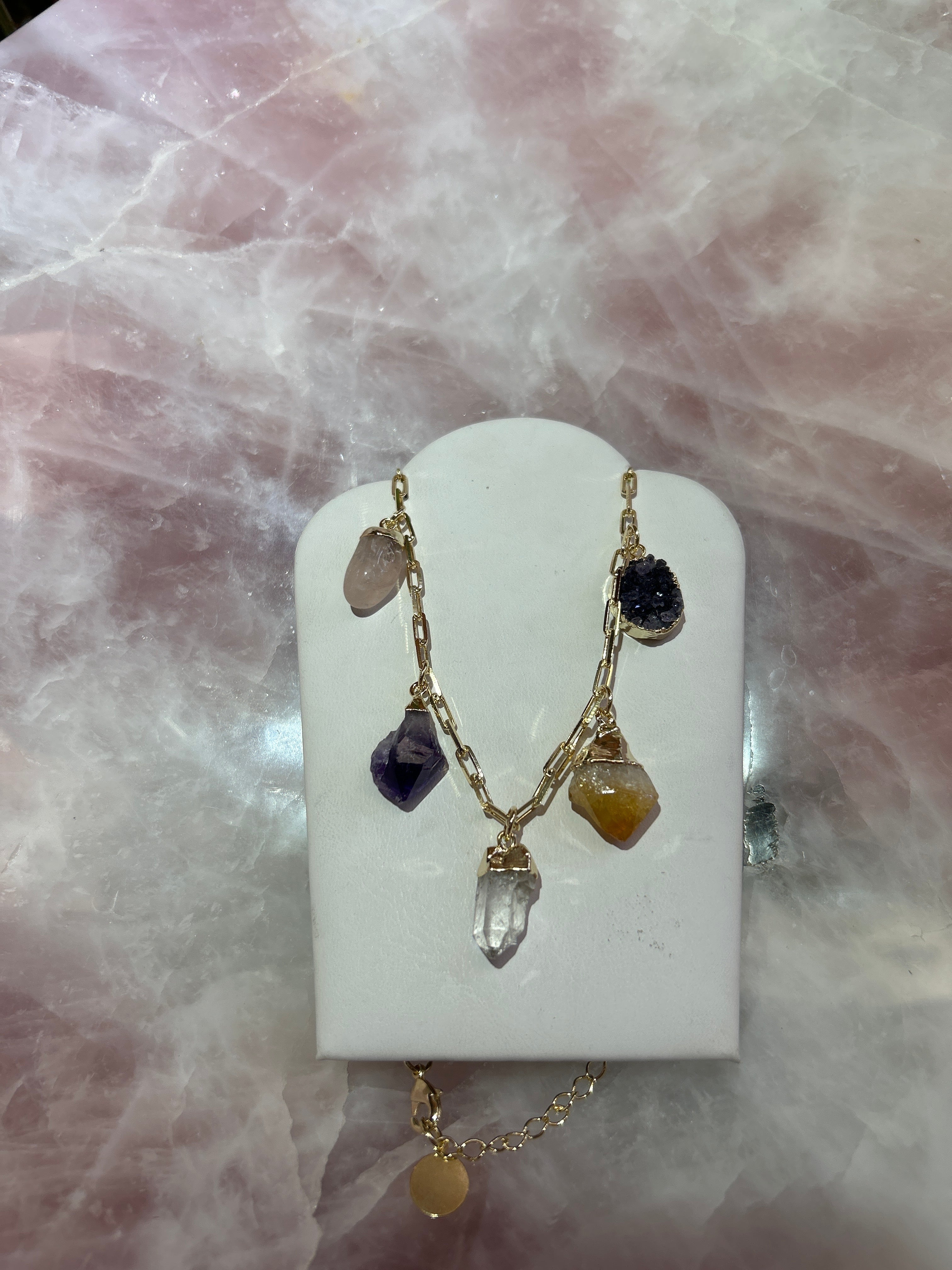 Mixed Crystal Plated Gold Charm Necklace CWDM